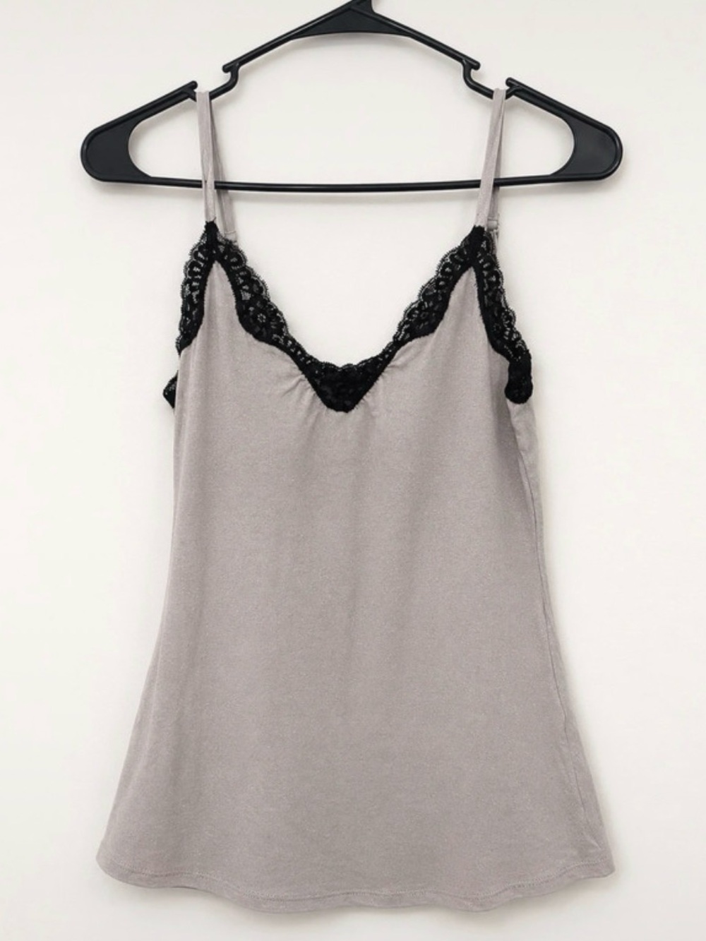 Express Silver Gray Cami with Black Lace Trim
